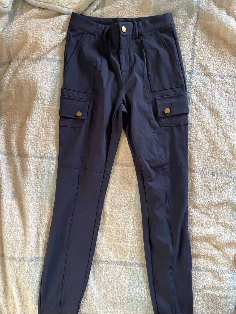 HALARA Dark Navy Slim Cargo Pants with Gold Snaps
